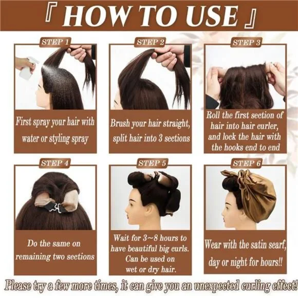 Heatless Hair Curler Overnight Blowout Rods Jumbo, Heatless Curls - Picture 6 of 7